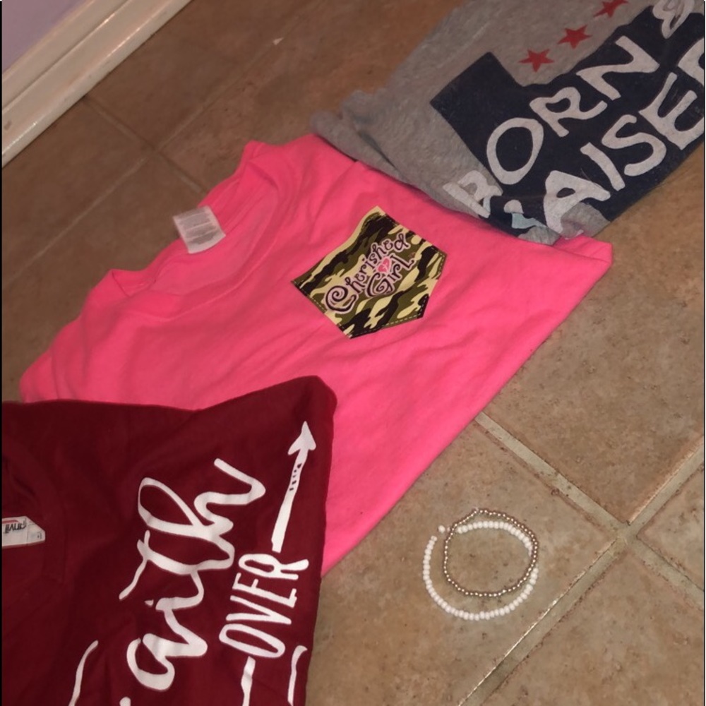 three preppy shirts and two beaded bracelets!!